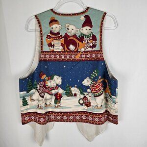 Vintage Christmas Vest 90's  OS Polar Bear With Festive Design & Holiday Colors